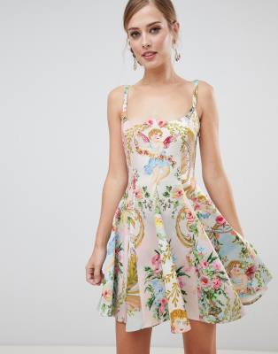 фото Короткое приталенное платье с херувимами asos design-мульти