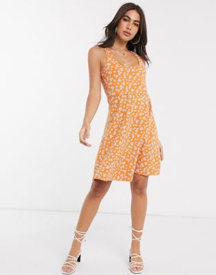 фото Короткое приталенное платье с цветочным принтом people tree-оранжевый