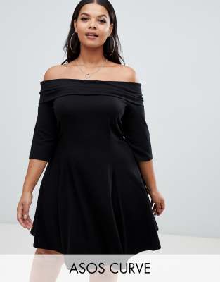 фото Короткое приталенное платье со спущенными плечами asos design curve-черный asos curve