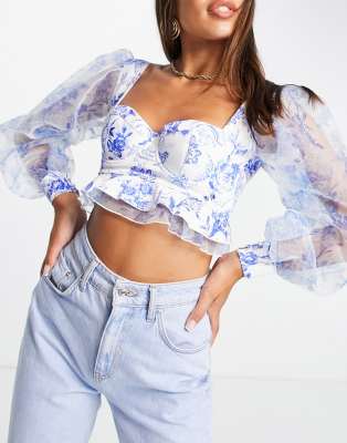  Корсет с рукавами из шифона и гобеленовым принтом ASOS DESIGN Melody-Разноцветный