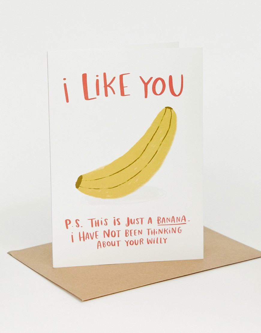Kort med teksten 'I like you this is a banana' fra Lucy Maggie-Multifarvet