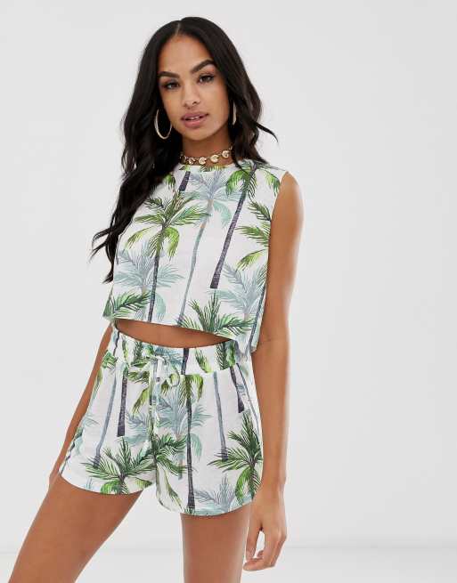 Kort jersey-strandtop med slå-om-ryg i minimalistisk palmetræsprint fra ASOS DESIGN (del af sæt), 2 af 3