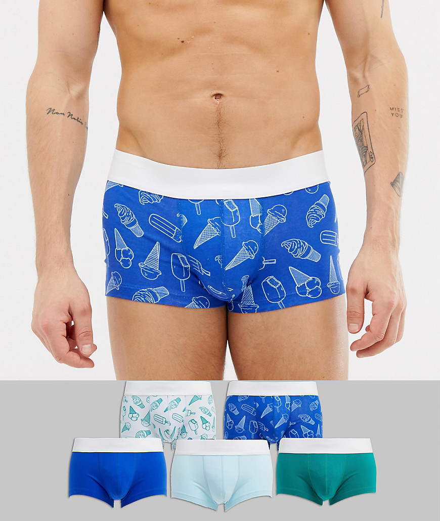 Korte underbukser med is-print, 5-pak, fra ASOS DESIGN-Multifarvet