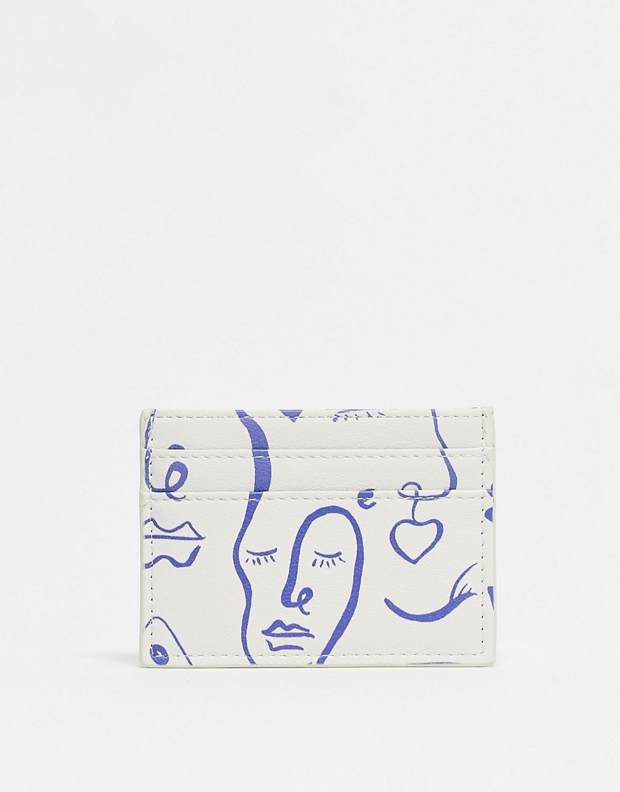 Kortholder med ansigts-print fra ASOS DESIGN-Hvid