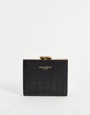 Кошелек из черной крокодиловой кожи с рамкой-клипсой Accessorize Bella-Черный цвет