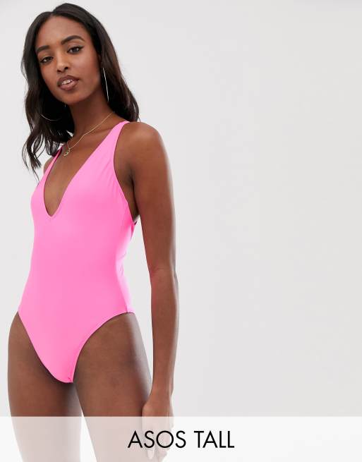 Kostium kąpielowy na rąmiączkach od ASOS DESIGN Tall z tyłu ramiączka spięte pierścieniem