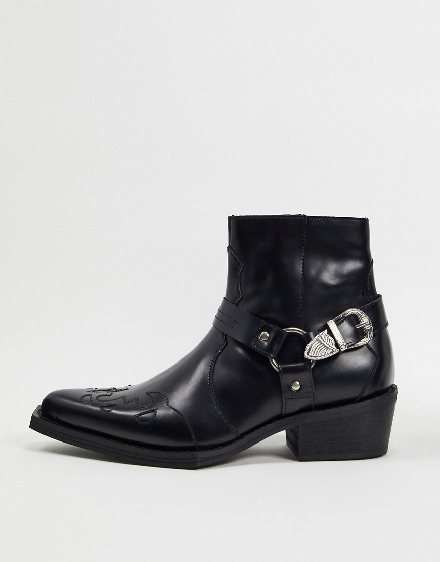 фото Ковбойские кожаные ботинки с квадратным носком asos edition-черный