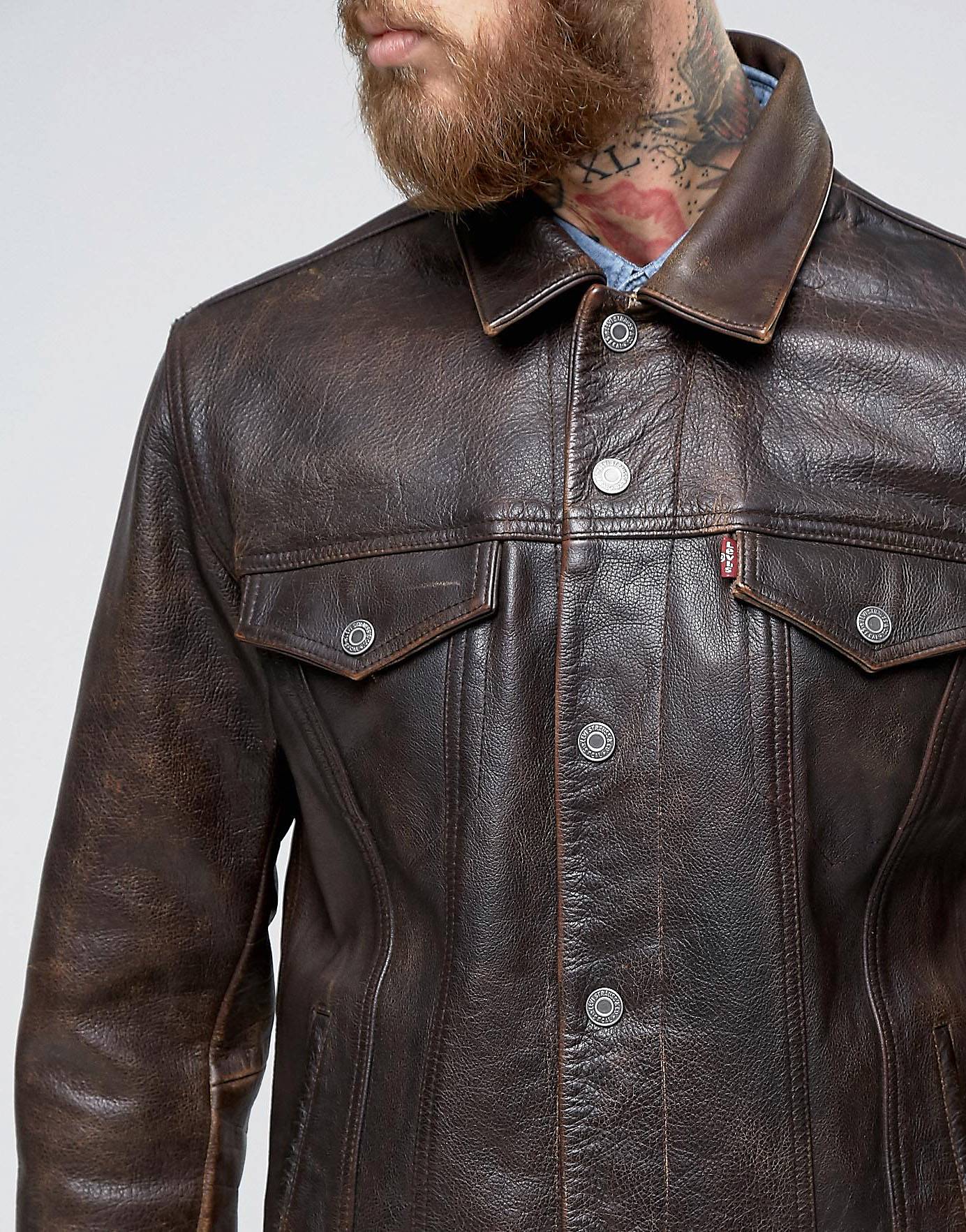 Mens leather trucker jacket