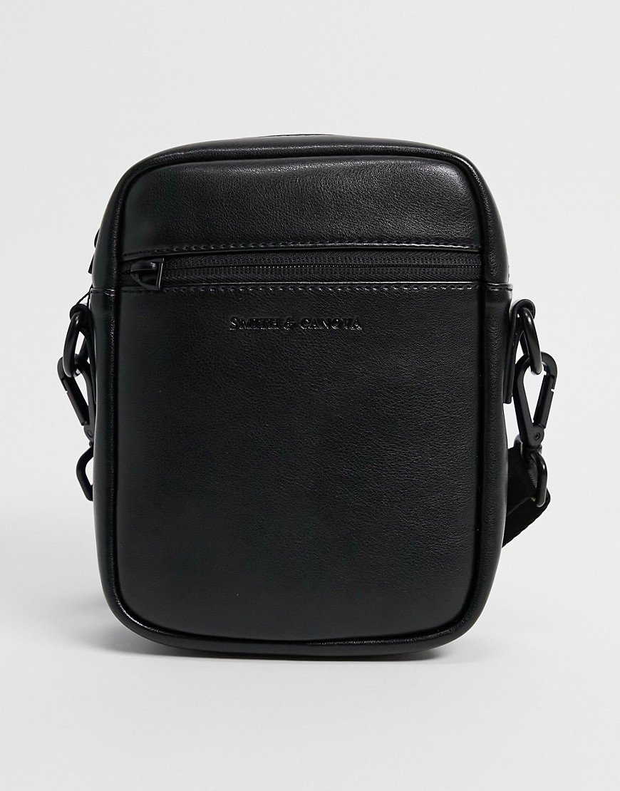 фото Кожаная сумка для полетов с ремешком через плечо smith & cross-черный цвет smith and canova