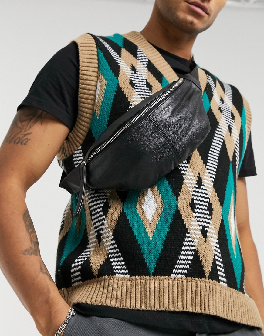 фото Кожаная сумка-кошелек на пояс asos design-черный