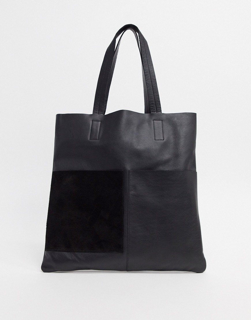фото Кожаная сумка-шопер с замшевой вставкой urbancode-черный