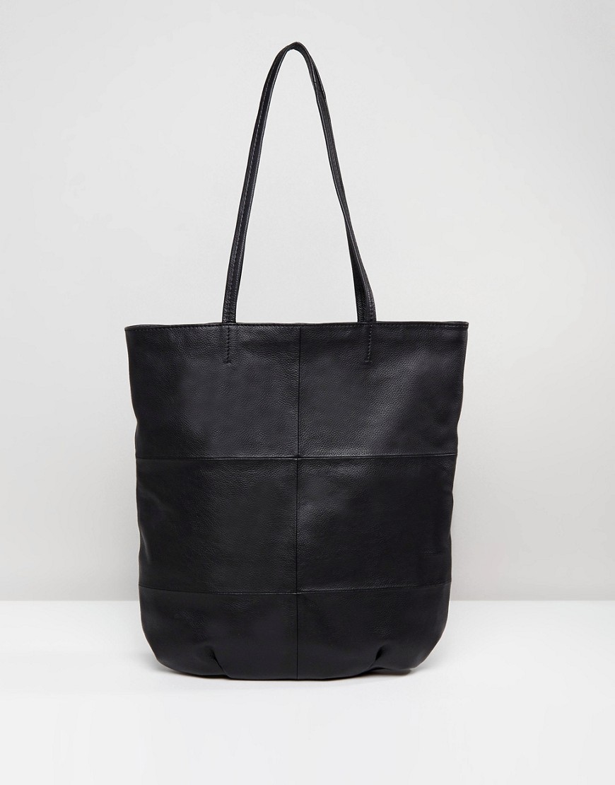 фото Кожаная сумка шоппер со вставками asos design-черный