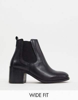 фото Кожаные ботинки челси на каблуке для широкой стопы depp-черный