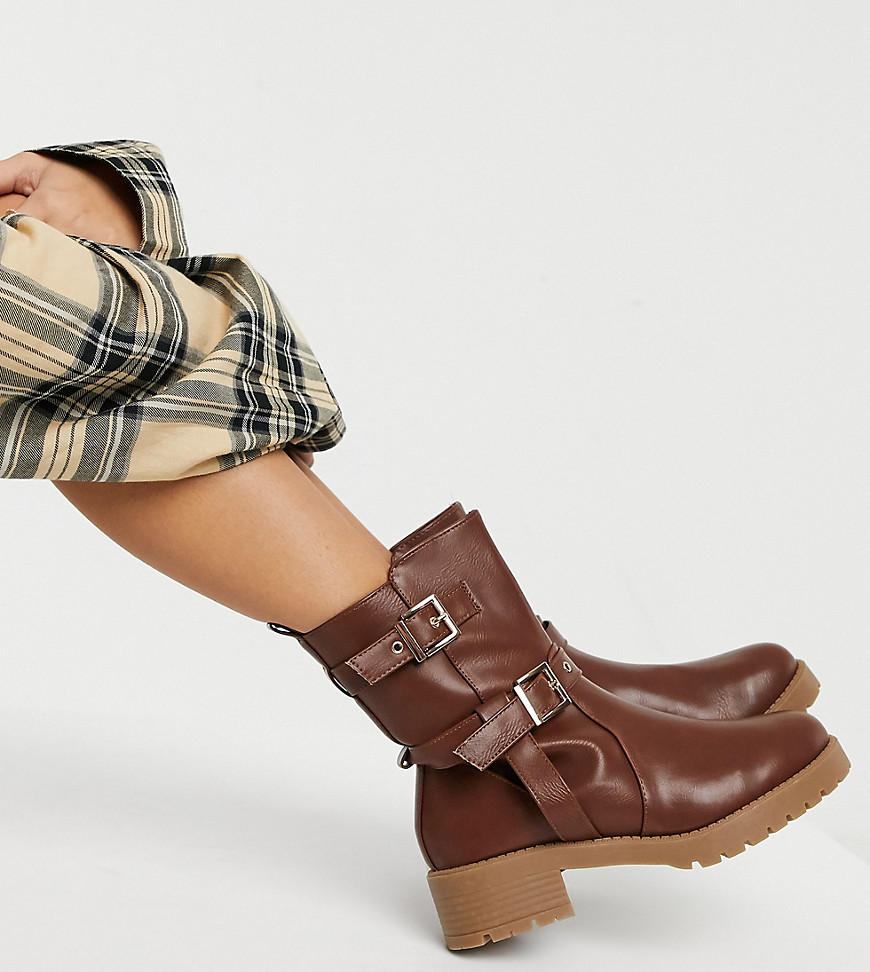 фото Кожаные ботинки светло-коричневого цвета без застежки на массивной подошве для широкой стопы asos design wide fit asha-светло-коричневый