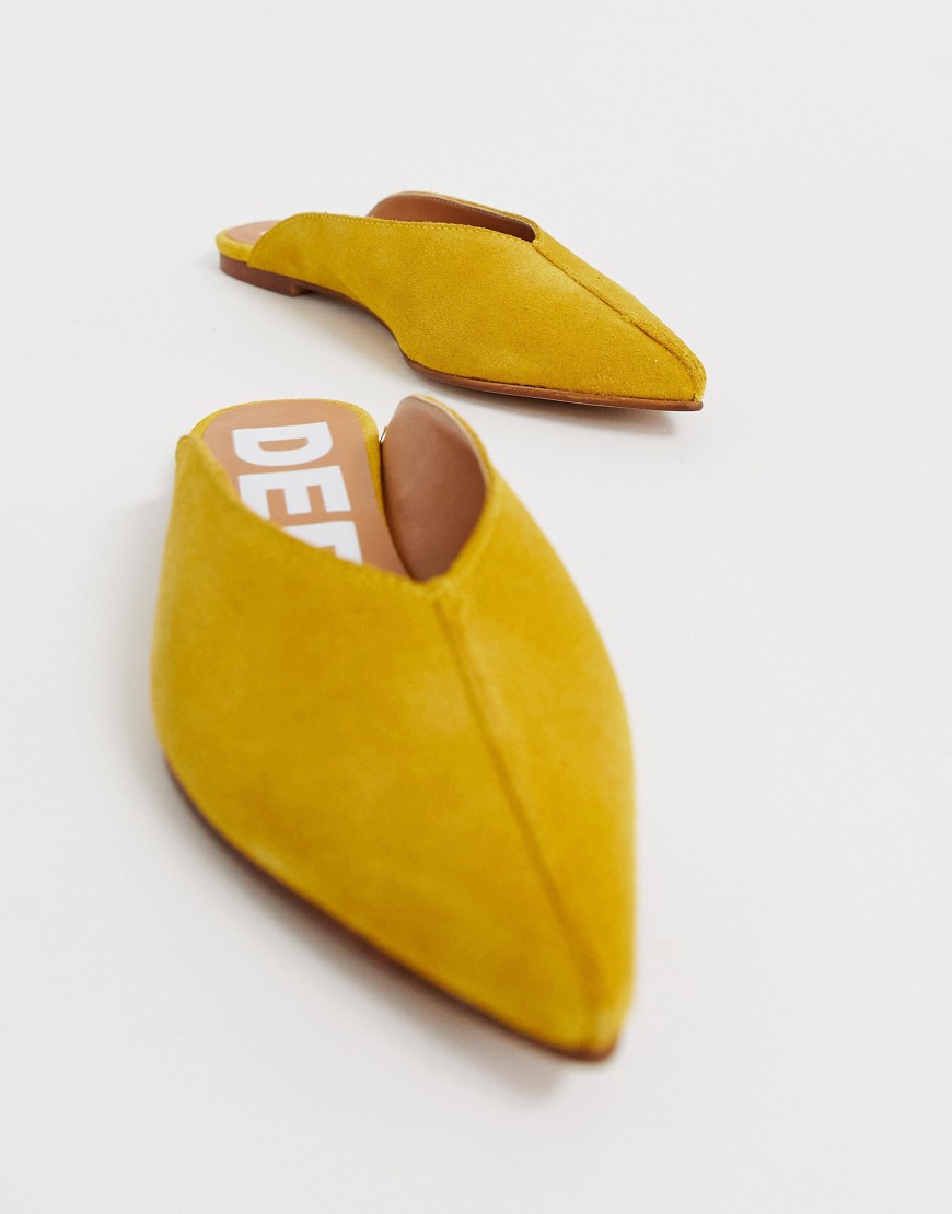 фото Кожаные остроносые мюли горчичного цвета depp-желтый