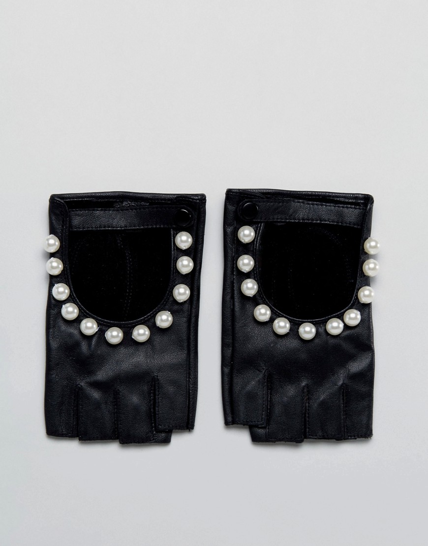 фото Кожаные перчатки с искусственным жемчугом asos-черный asos design