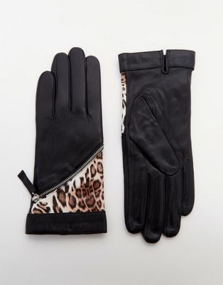 фото Кожаные перчатки с леопардовыми вставками pia rossini-черный