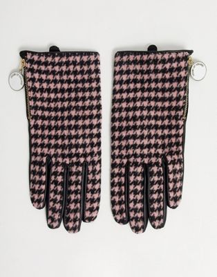 фото Кожаные перчатки со вставками в ломаную клетку house of holland-мульти