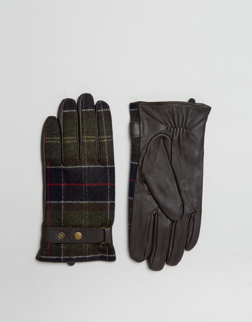фото Кожаные перчатки со вставками в шотландскую клетку barbour-коричневый