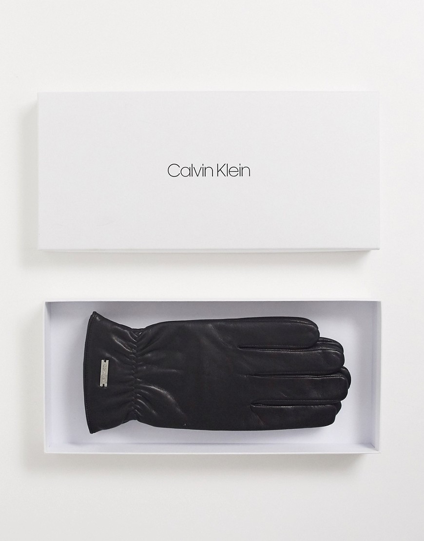 фото Кожаные перчатки в подарочной упаковке calvin klein-черный