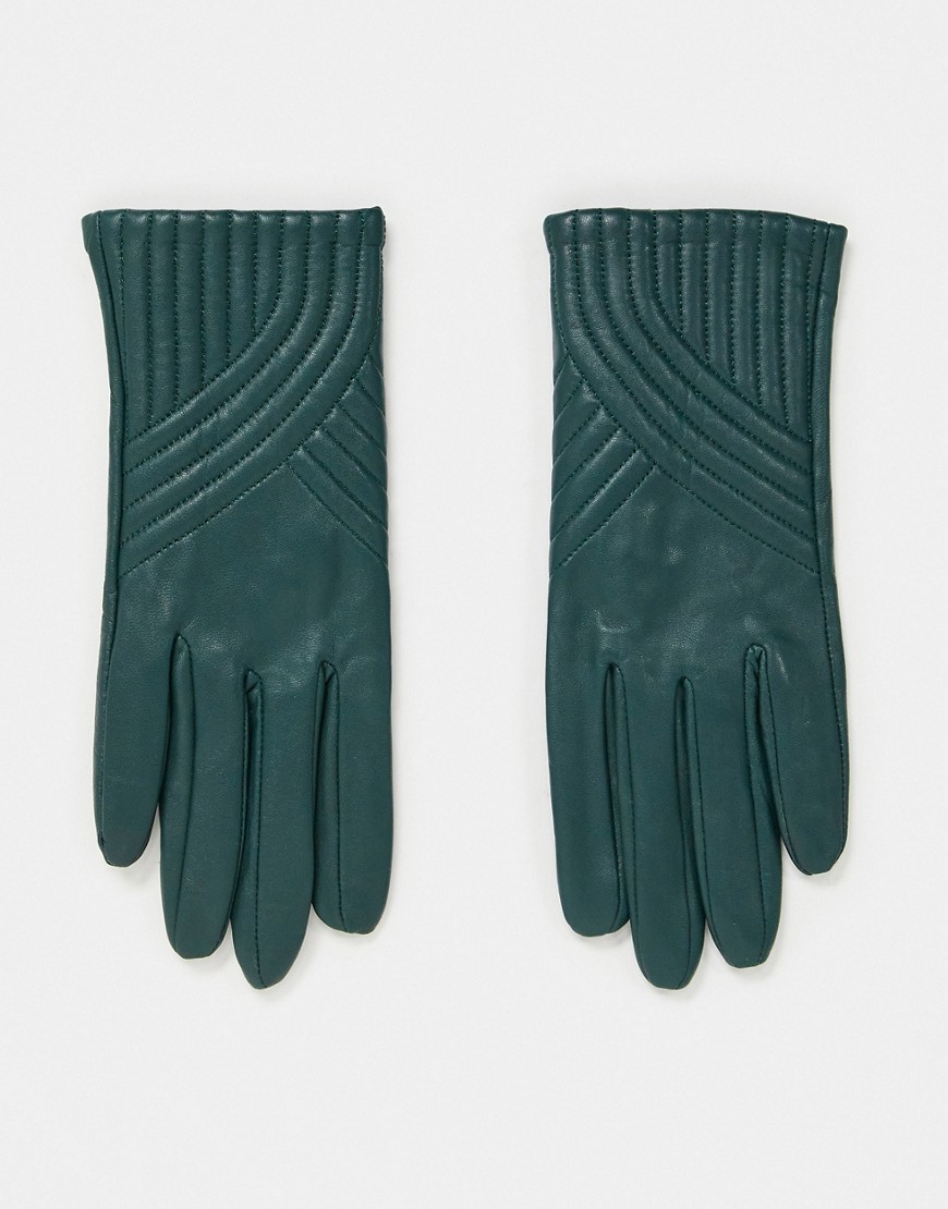 фото Кожаные перчатки зеленого цвета с отстрочкой в виде дуг paul costelloe-зеленый цвет
