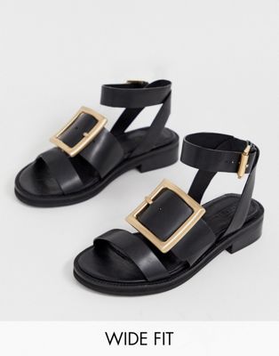 фото Кожаные премиум-сандалии для широкой стопы asos design - forever-черный