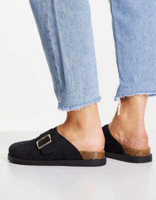 Туфли на плоской подошве  Asos Кожаные сабо-клоги черного цвета Schuh Valencia-Черный цвет
