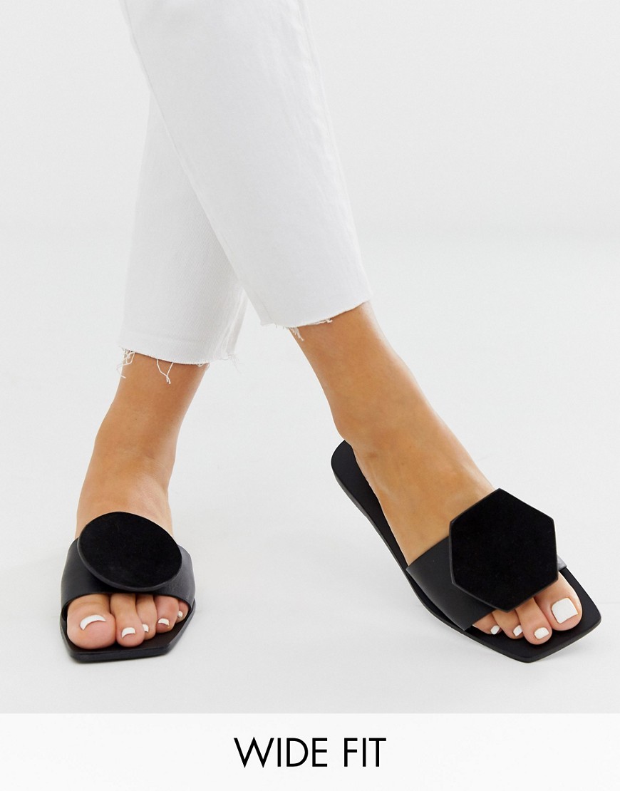 фото Кожаные сандалии для широкой стопы asos design finest-черный