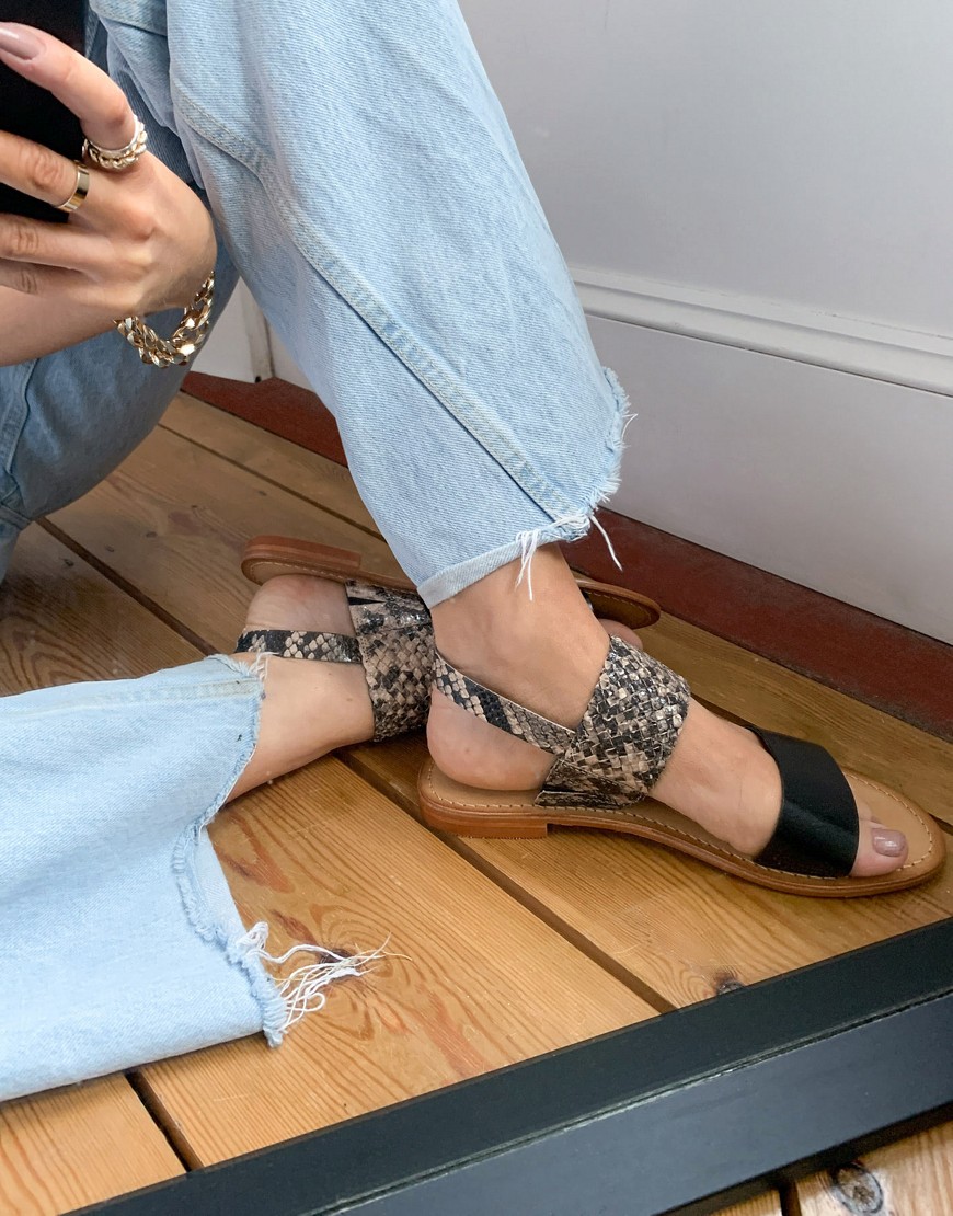 фото Кожаные сандалии с 2 ремешками черного и кремового цвета vero moda-многоцветный