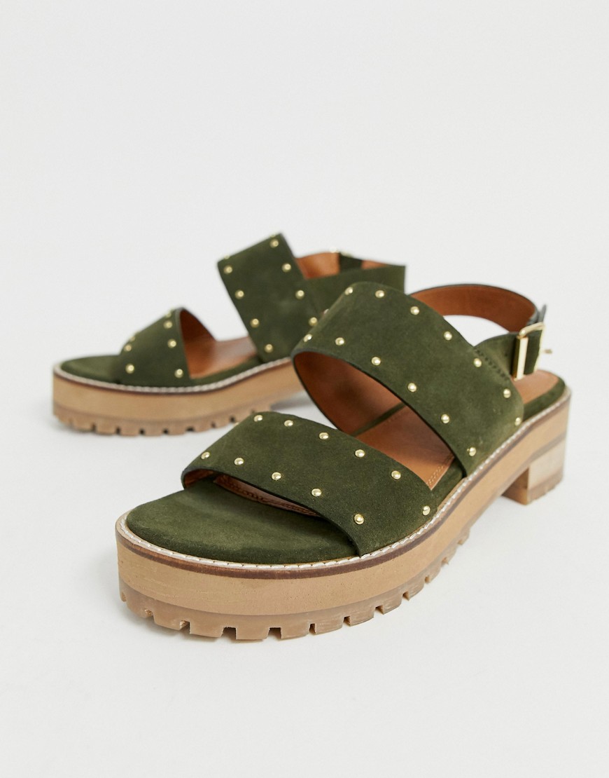 фото Кожаные сандалии с заклепками asos design fenrick-зеленый
