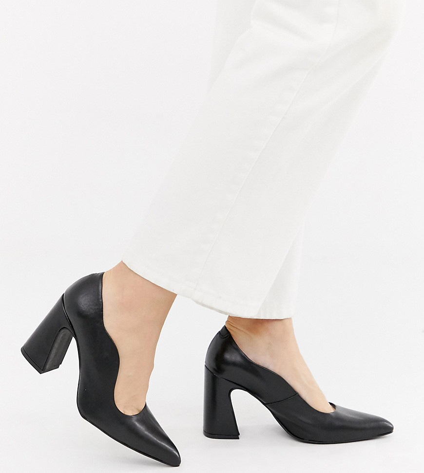 фото Кожаные туфли на блочном каблуке для широкой стопы depp-черный