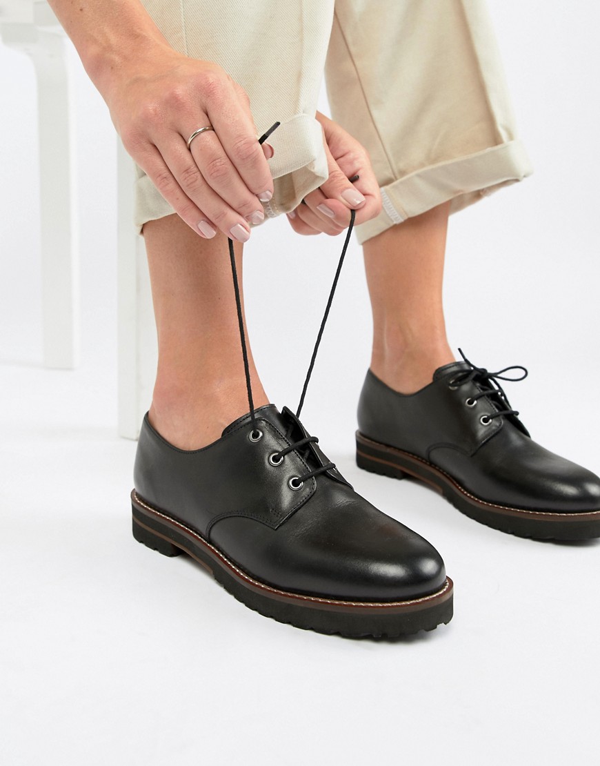 фото Кожаные туфли со шнуровкой на плоской подошве asos design-черный