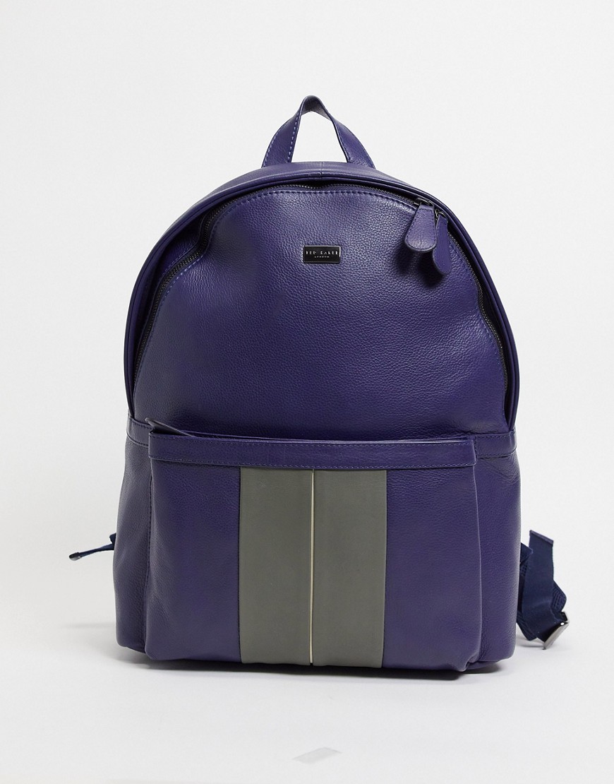 фото Кожаный рюкзак с полосками ted baker-темно-синий