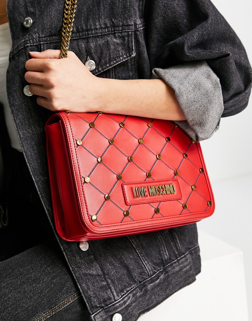 фото Красная сумка на плечо с заклепками love moschino-красный