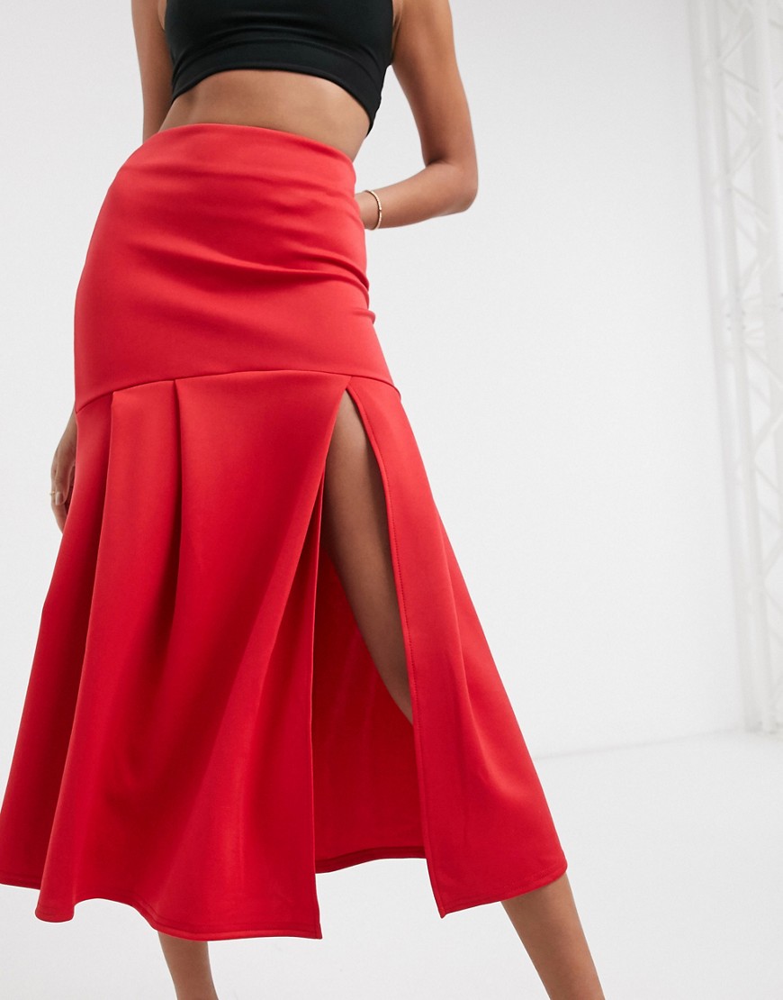 Красная юбка мидакси годе с завышенной талией и разрезом True Violet-Красный