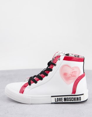 фото Красно-белые высокие кеды love moschino-белый