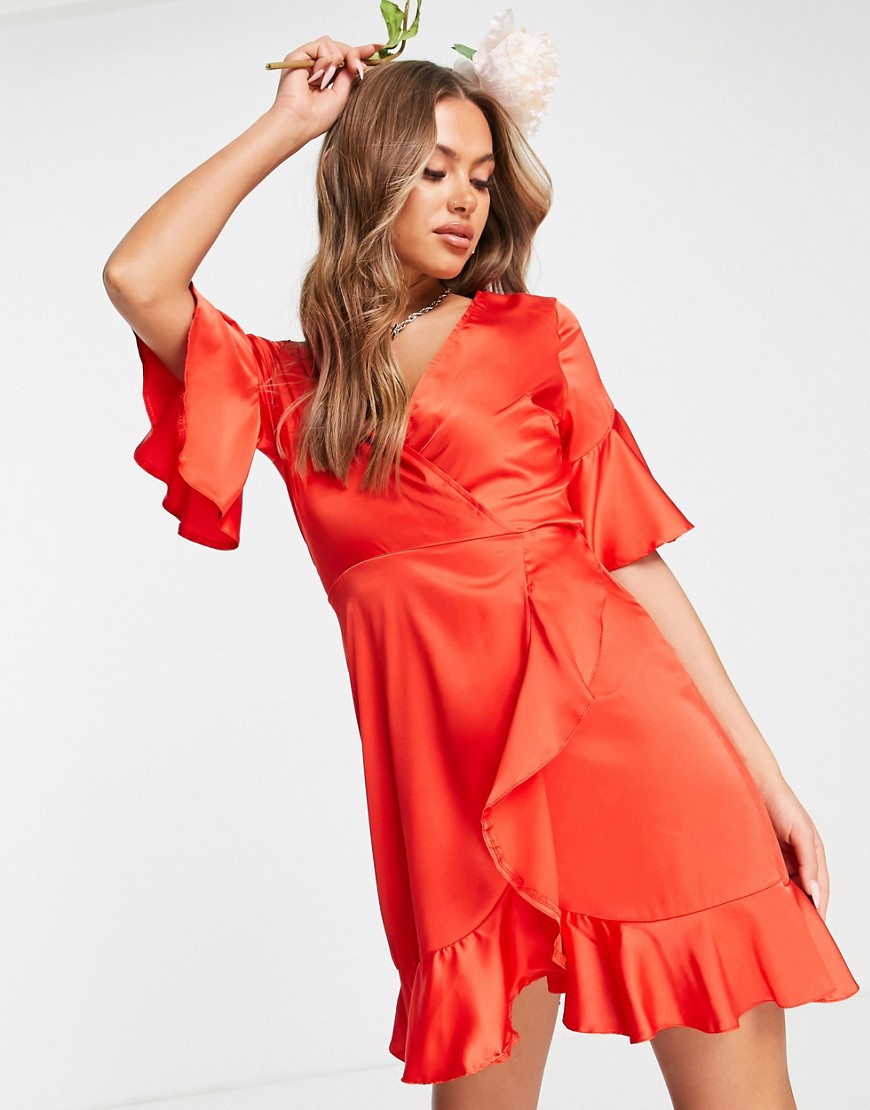 Красное атласное платье мини с оборками Bridesmaid-Красный Ax Paris 113168785
