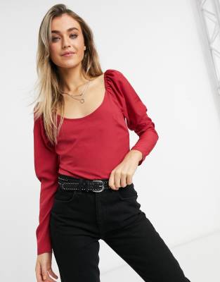 Топы Красное боди с овальным вырезом In The Style x Jac Jossa-Красный