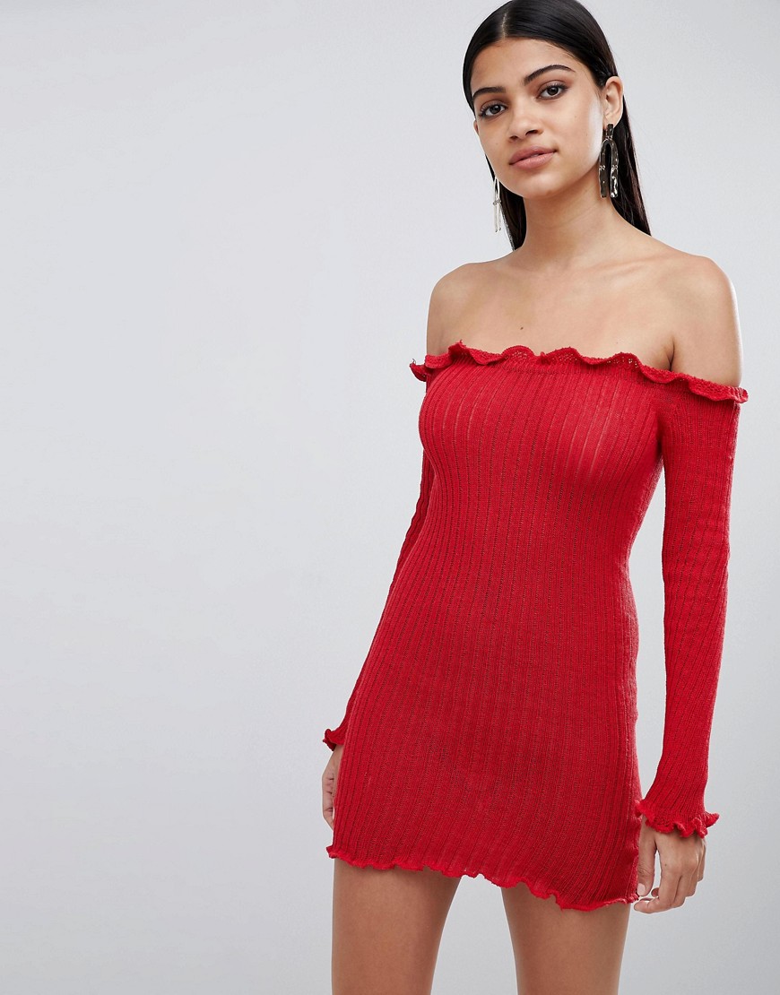 фото Красное облегающее платье мини с оборками lasula-красный