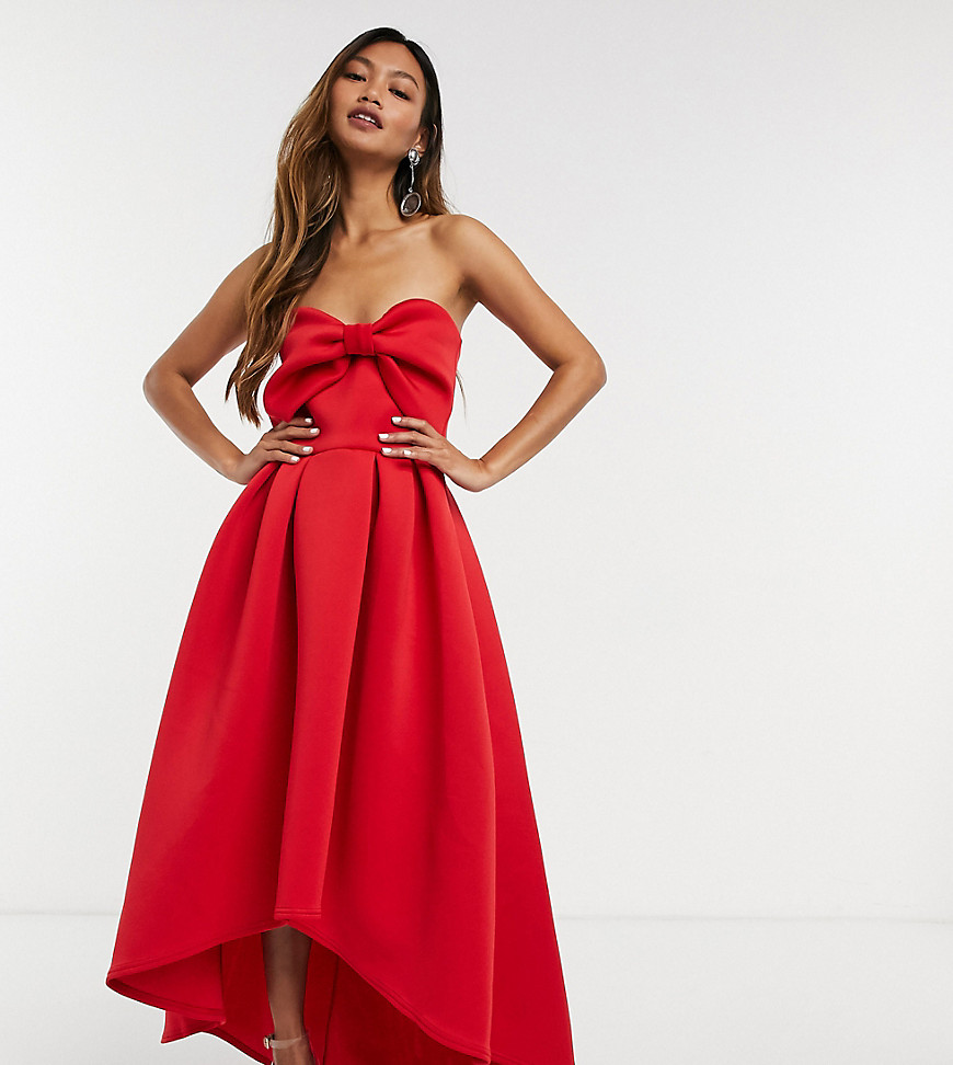Красное oversized-платье миди с ассиметричным подолом и бантом True Violet-Красный
