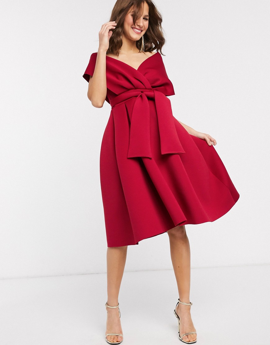 Красное платье миди для выпускного с поясом ASOS DESIGN-Красный