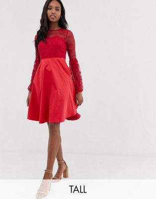 фото Красное платье мини с кружевным топом y.a.s tall-красный