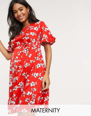 фото Красное платье мини с цветочным принтом new look maternity-красный