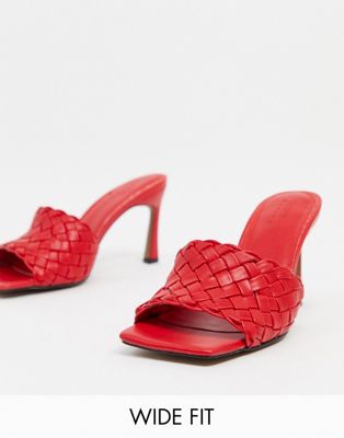 фото Красные плетеные мюли на среднем каблуке для широкой стопы hattie от asos design wide fit-красный