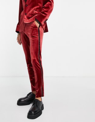 Красные супероблегающие бархатные брюки под смокинг ASOS DESIGN-Красный