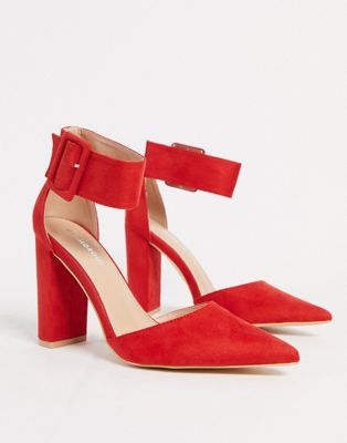 фото Красные туфли-лодочки на блочном каблуке с пряжкой glamorous-красный