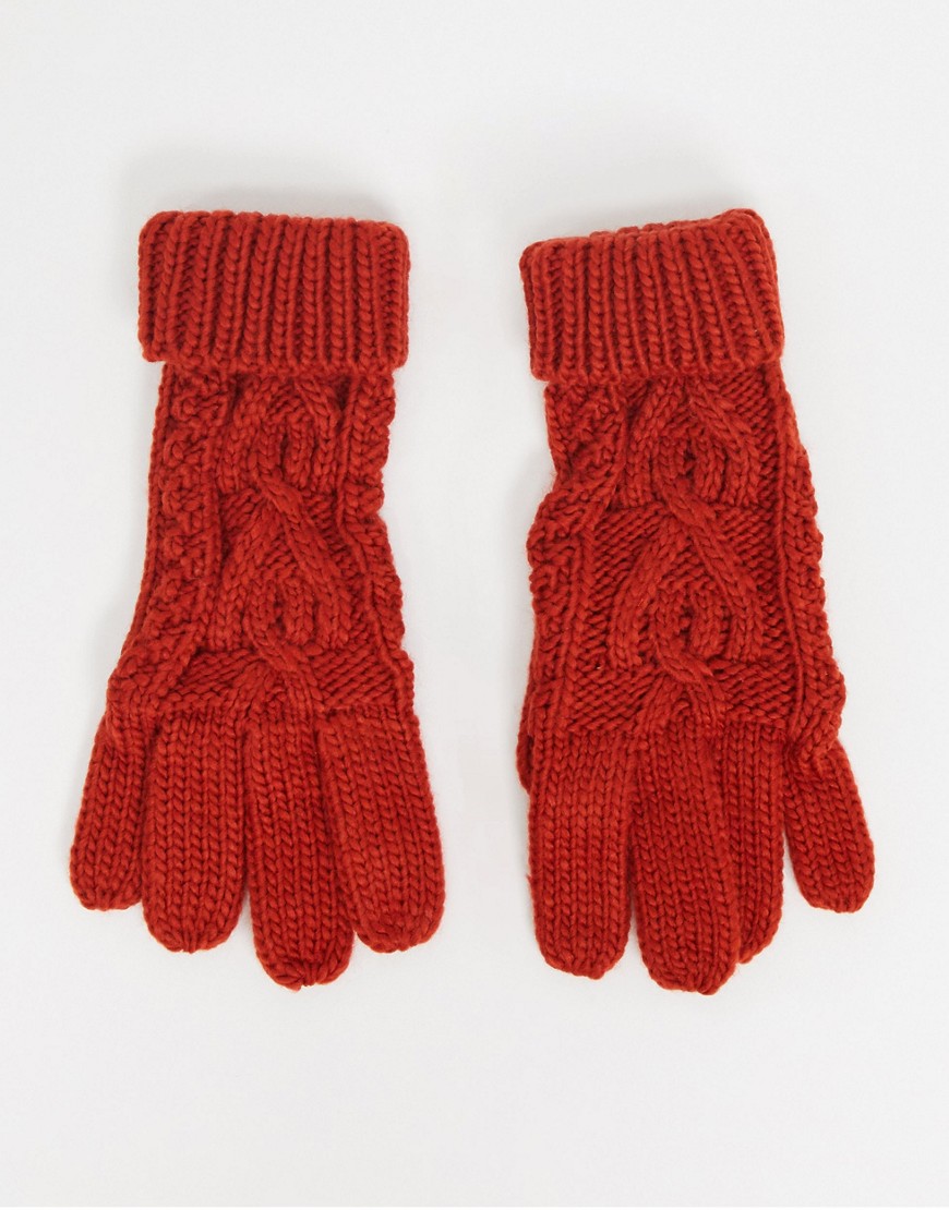 фото Красные вязаные перчатки с отворотами и узором «косичка» boardmans-красный