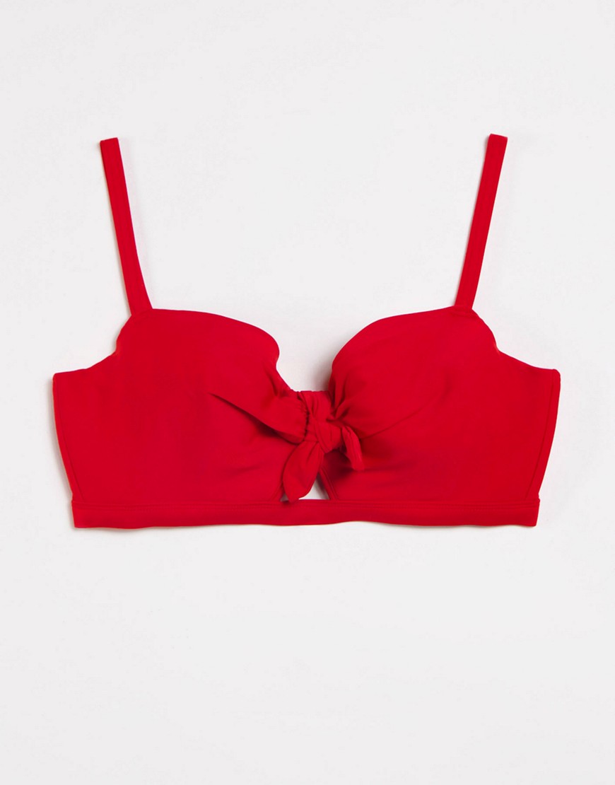 фото Красный бикини-топ для груди большого размера на косточках с чашечками со вставками и завязкой pour moi horizon