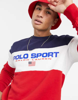 фото Красный флисовый свитшот в стиле колор блок polo ralph lauren sport capsule