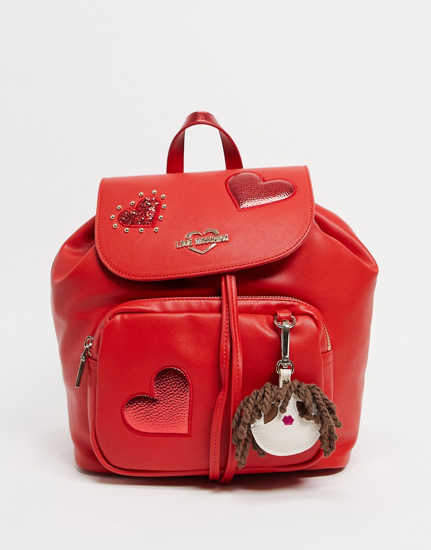 фото Красный рюкзак с карманом love moschino